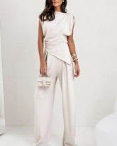 Irregular Top & Wide Leg Pants Set