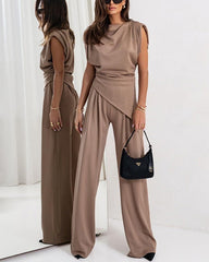 Irregular Top & Wide Leg Pants Set