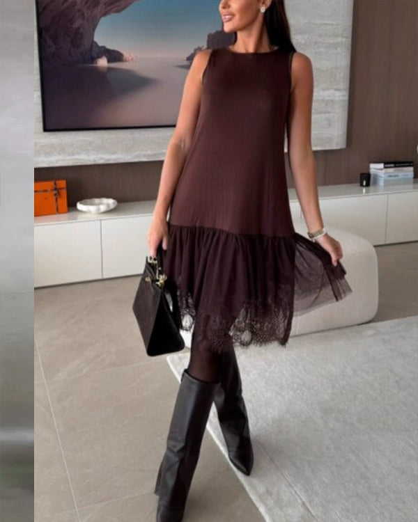 Maillard Sleeveless Mesh Lace Dress