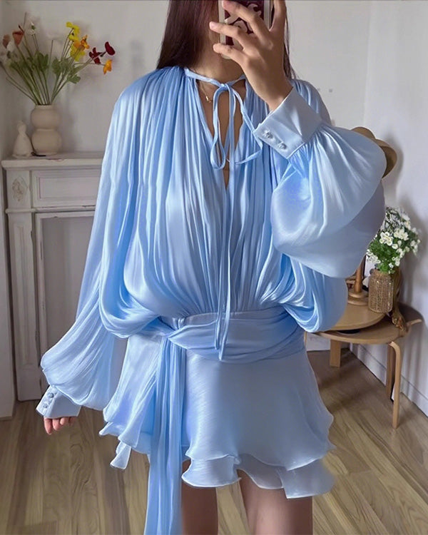 Satin Irregular Ruffled Mini Dress