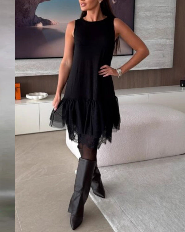 Maillard Sleeveless Mesh Lace Dress