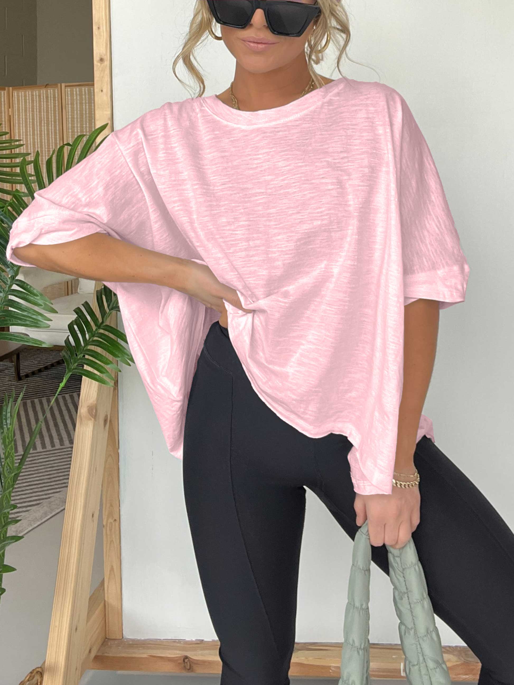 Women's Solid Colour Loose Round Neck Oversized T-Shirt