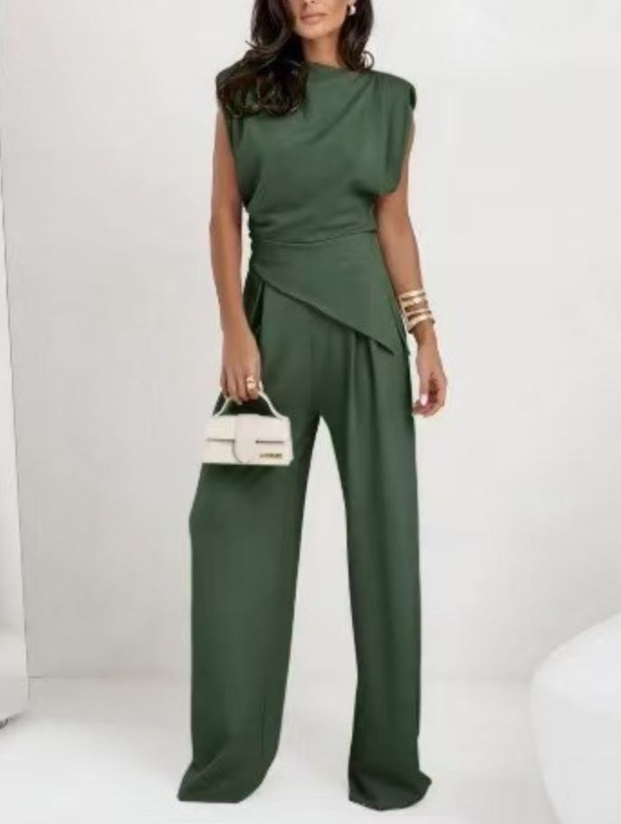 Irregular Top & Wide Leg Pants Set